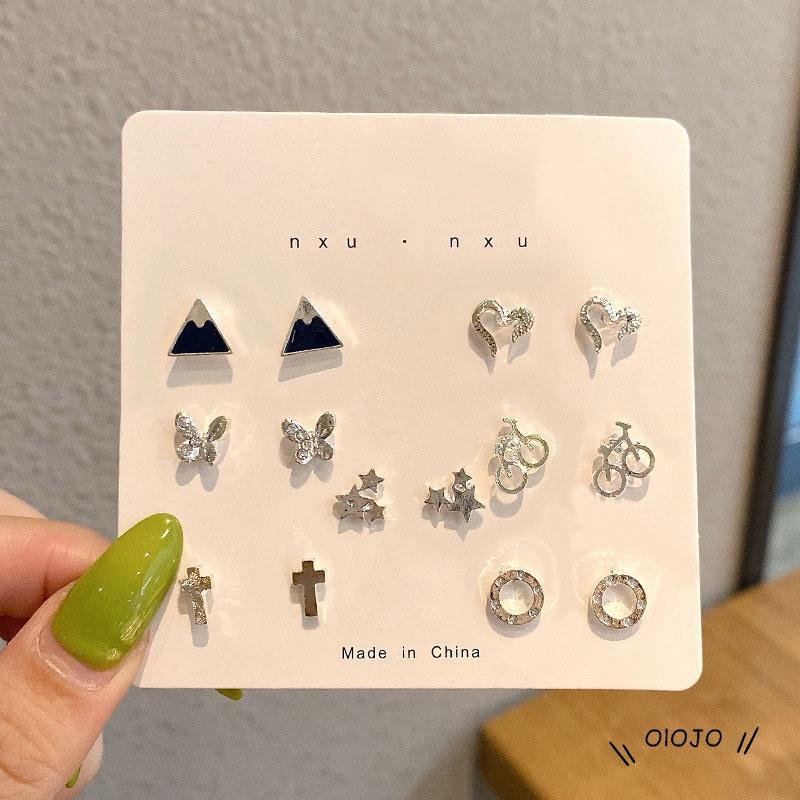 7 Pasang / Set Anting Tusuk Aneka Desain Gaya Simple Untuk Wanita