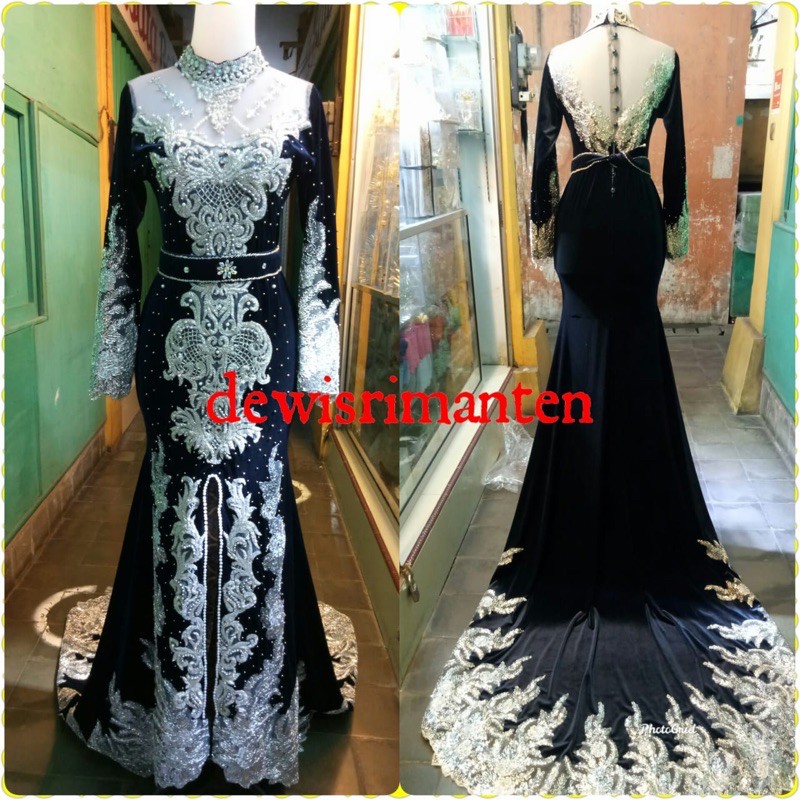 kebaya bludru sanghai navi payet silver