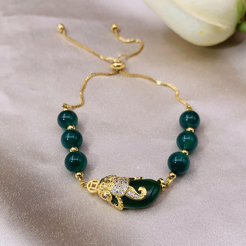 Gelang Tangan Manik-Manik Batu Akik Ruby Emerald Emas Asli Kadar 375 Gaya Vintage Untuk Wanita