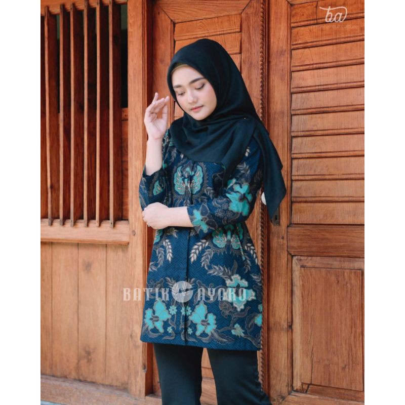 tey-17 Batik wanita ASJ SA HRB026 Kenongo Kemeja Tosca Pendek