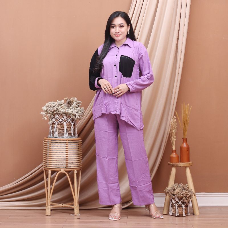 COD - ONE SET BAJU PIYAMA RAYON - SETELAN WANITA KANCING POLOS