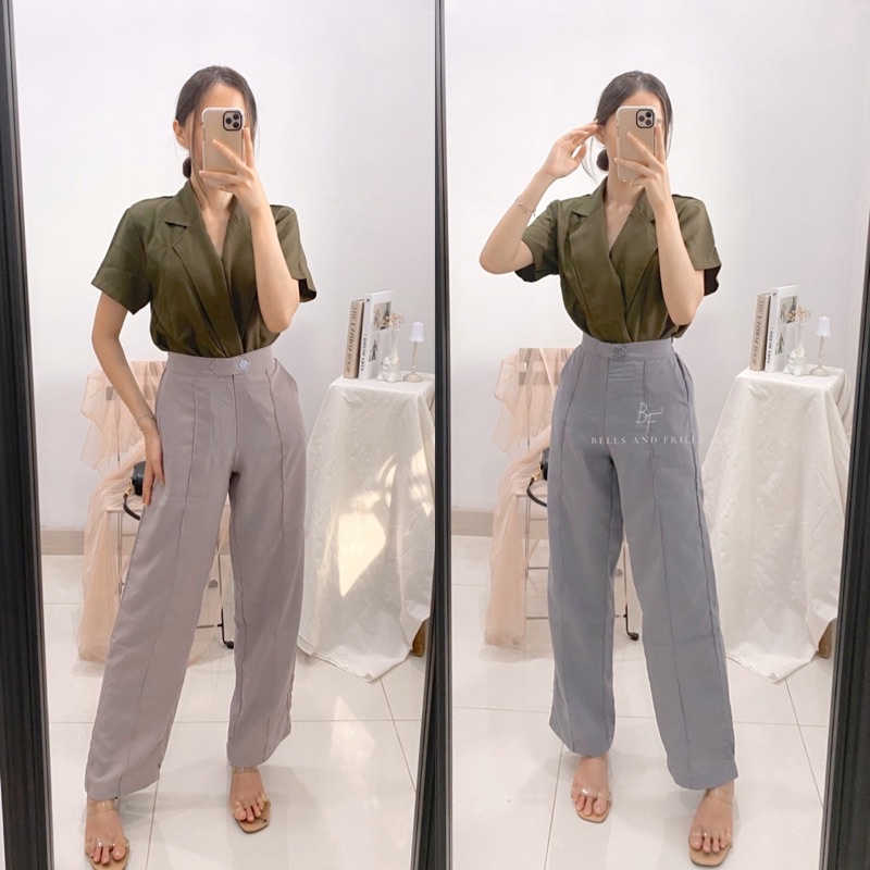 KINO Pants Long Button Formal Kulot / Office Pants / Straight Kulot Pants Casual / Celana Kulot Wanita / Celana Kantor Wanita P9