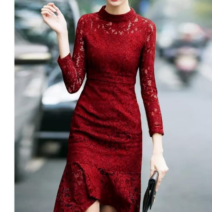 DRESS COLOMBA MAROON PARTY DRESS BRUKAT  Terusan