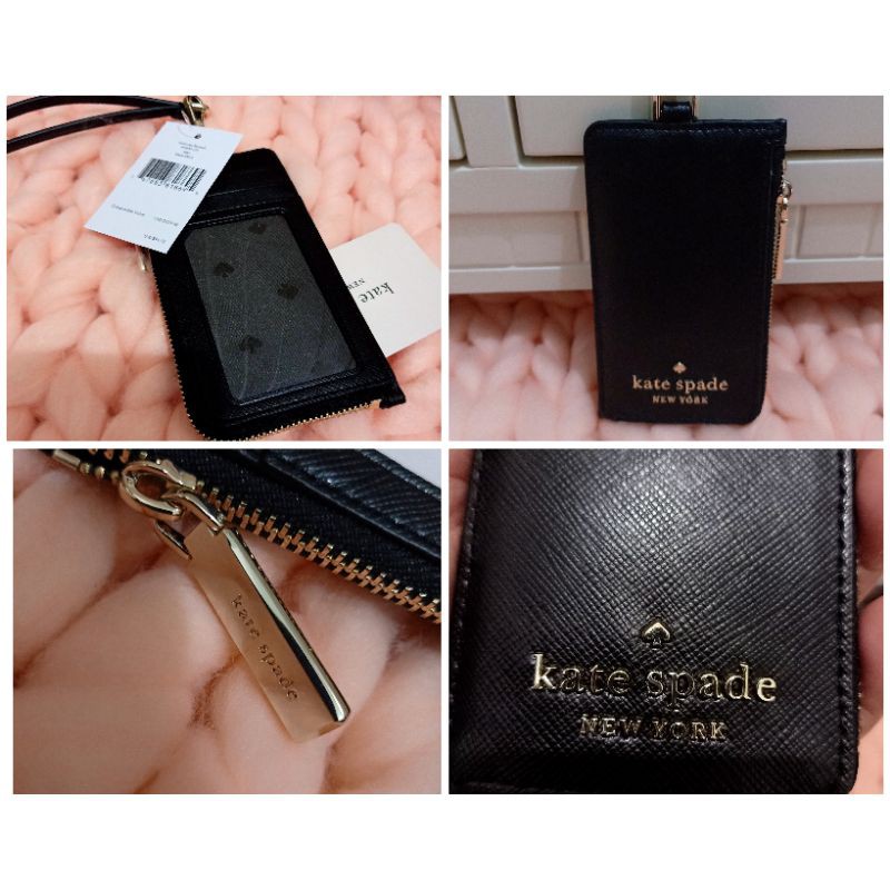 Kate Spade Card Case Holder Lanyard Zip Black