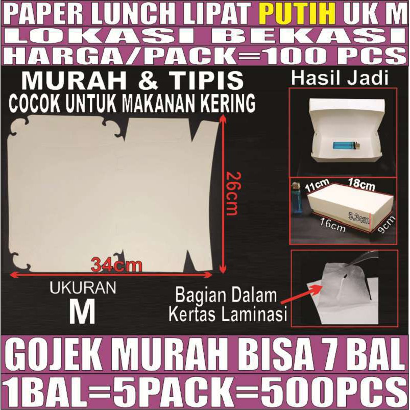 Paper lunch box Tutup 100ps uk M food tray makan kotak makanan kertas Bekasi