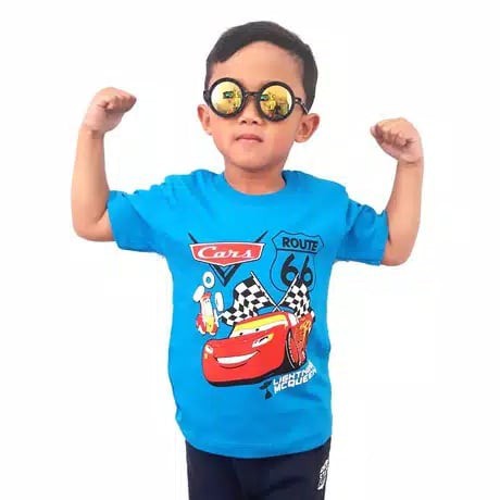 Kaos anak laki - laki motif karakter kartun LIGHTNING MCQUEEN ukuran 2-9 tahun