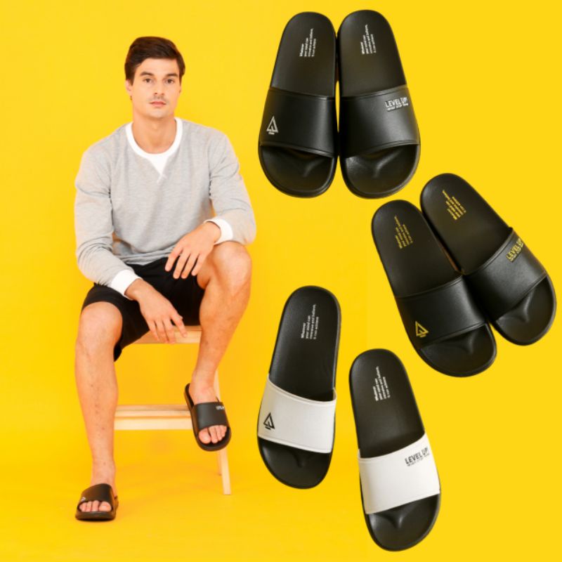 sandal pria premium original local brand level up sandal slide slip on slop pria lu01