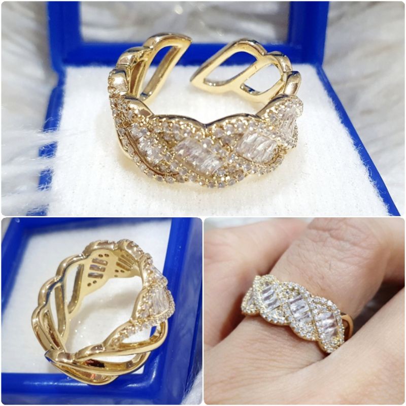 Cincin zircon premium lapis emas mata kilau anti karat anti alergi Ring Zircone 05