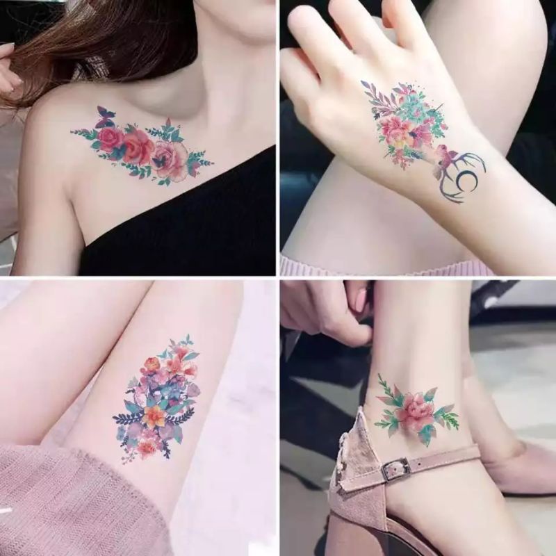 Grosir Termurah Tato Aesthetic Lucu - Tatto Temporer Bunga berwarna, Tato temporary Stiker Tato Halal Dewasa