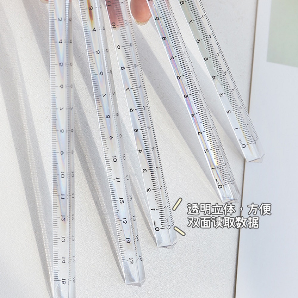 【COD Tangding】15cm Simple Crystal Triangle Rulers Transparent Measuring Student Ruler School Office Supplies