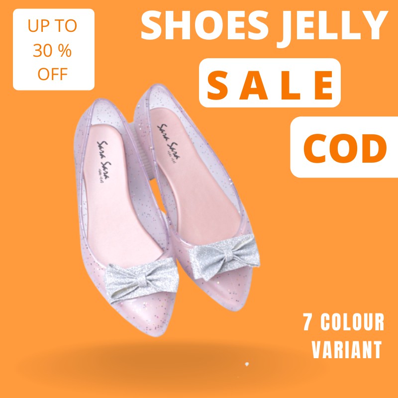 Sepatu flat shoes wanita jelly karet transparan sandal flat jelly wanita dewasa kerja model pita ant