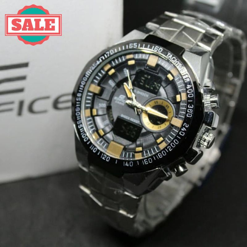 Promo JAM TANGAN PRIA EDIFICE CASIO EFA1000 RANTAI SILVER JARUM GOLD