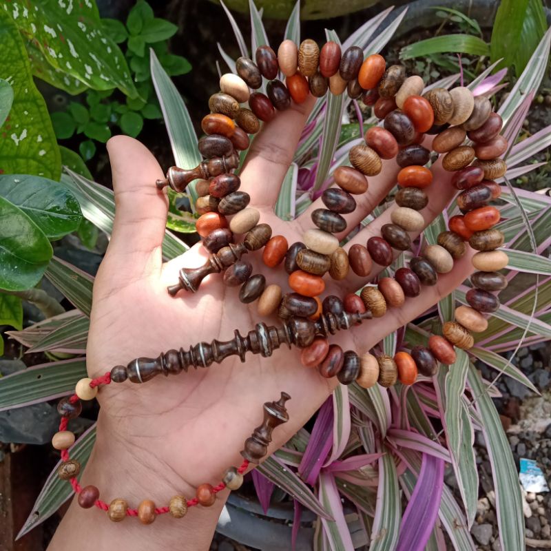 Tasbih Kombinasi 9 Kayu Langka Bertuah Nusantara Motif Pipih Super Kualitas Tasbih Antik ORIGINAL