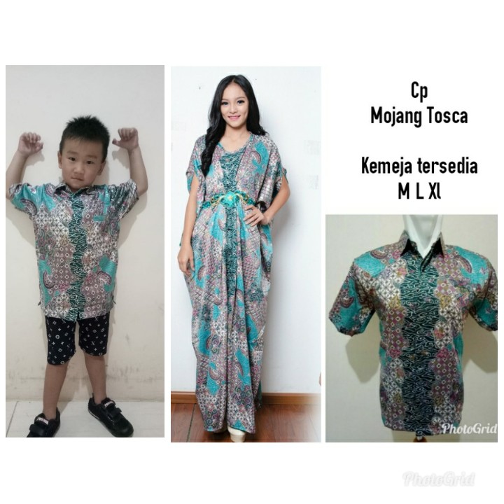 SB Collection Couple Family Kania Dress Maxi Kaftan Jumbo Dan Kemeja Anak Ayah Batik Pria