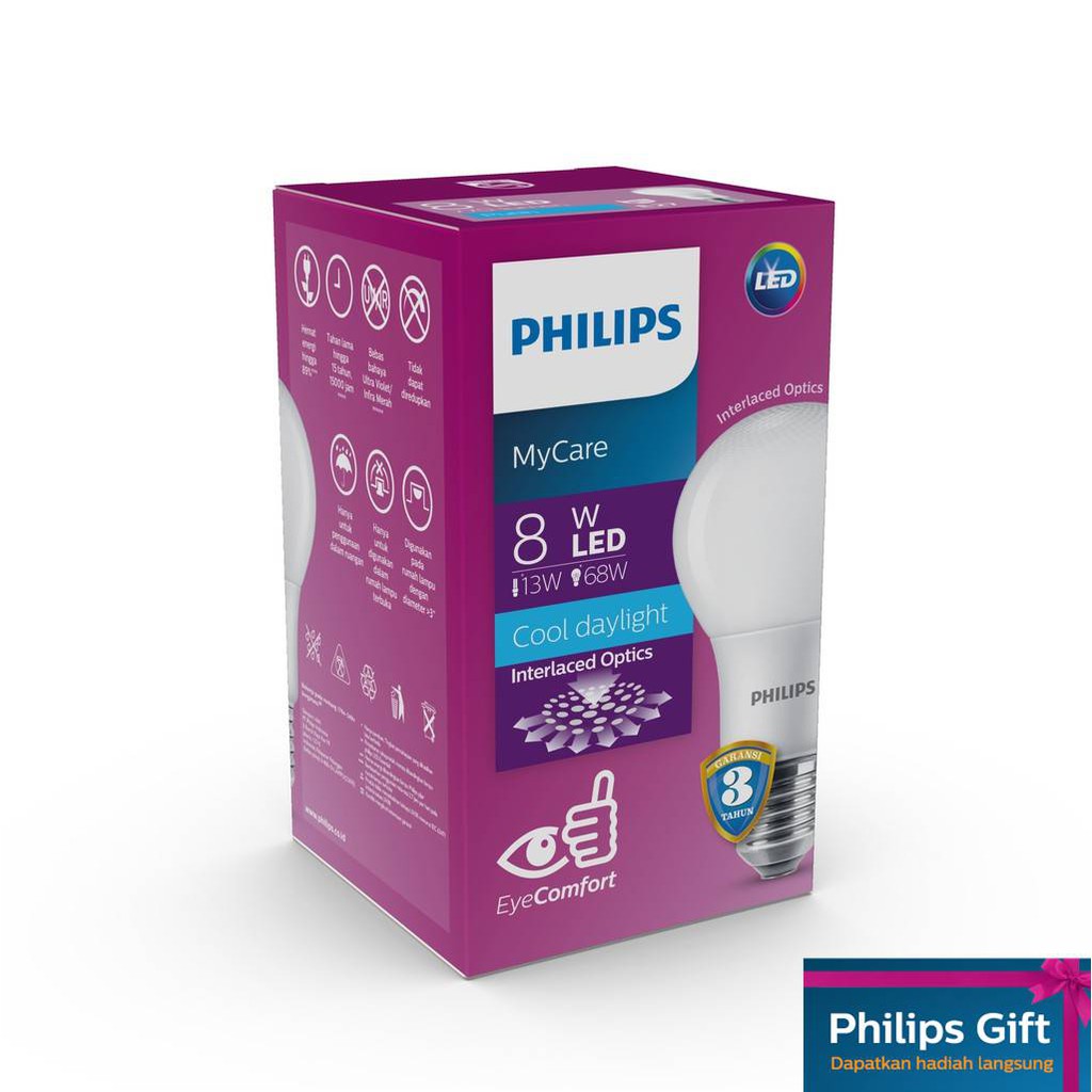 Philips Mycare Ledbulb 8w E27 6500k 230v Putih Shopee Indonesia