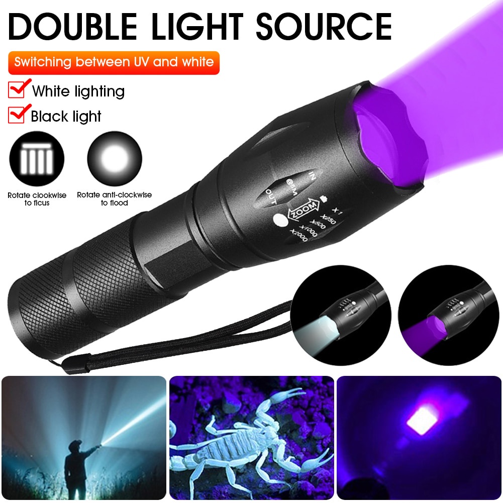 Lampu Senter Led Ultraviolet Putih Zoomable Retractable Untuk Cek Uang Palsu