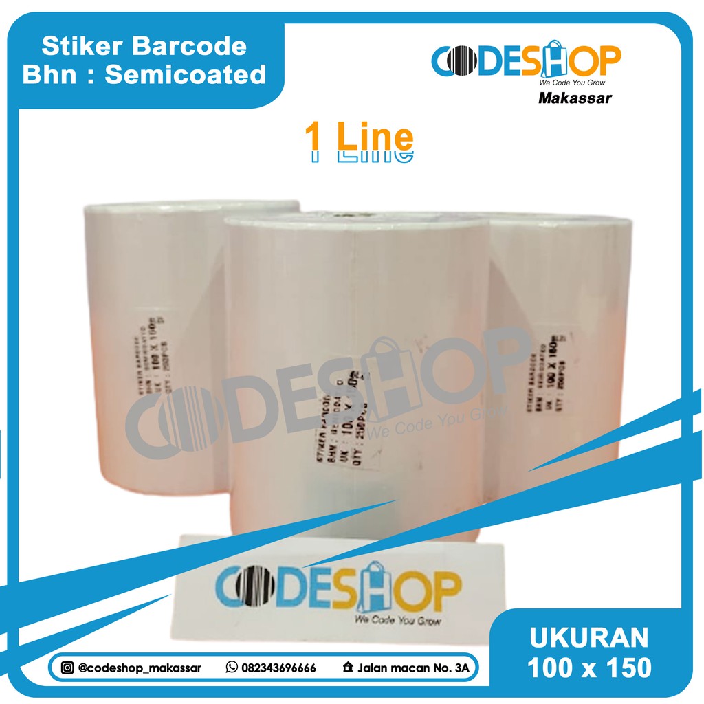 LABEL KERTAS STICKER BARCODE 100 X 150 1 LINE EKSPEDISI SEMICOATED,&quot;