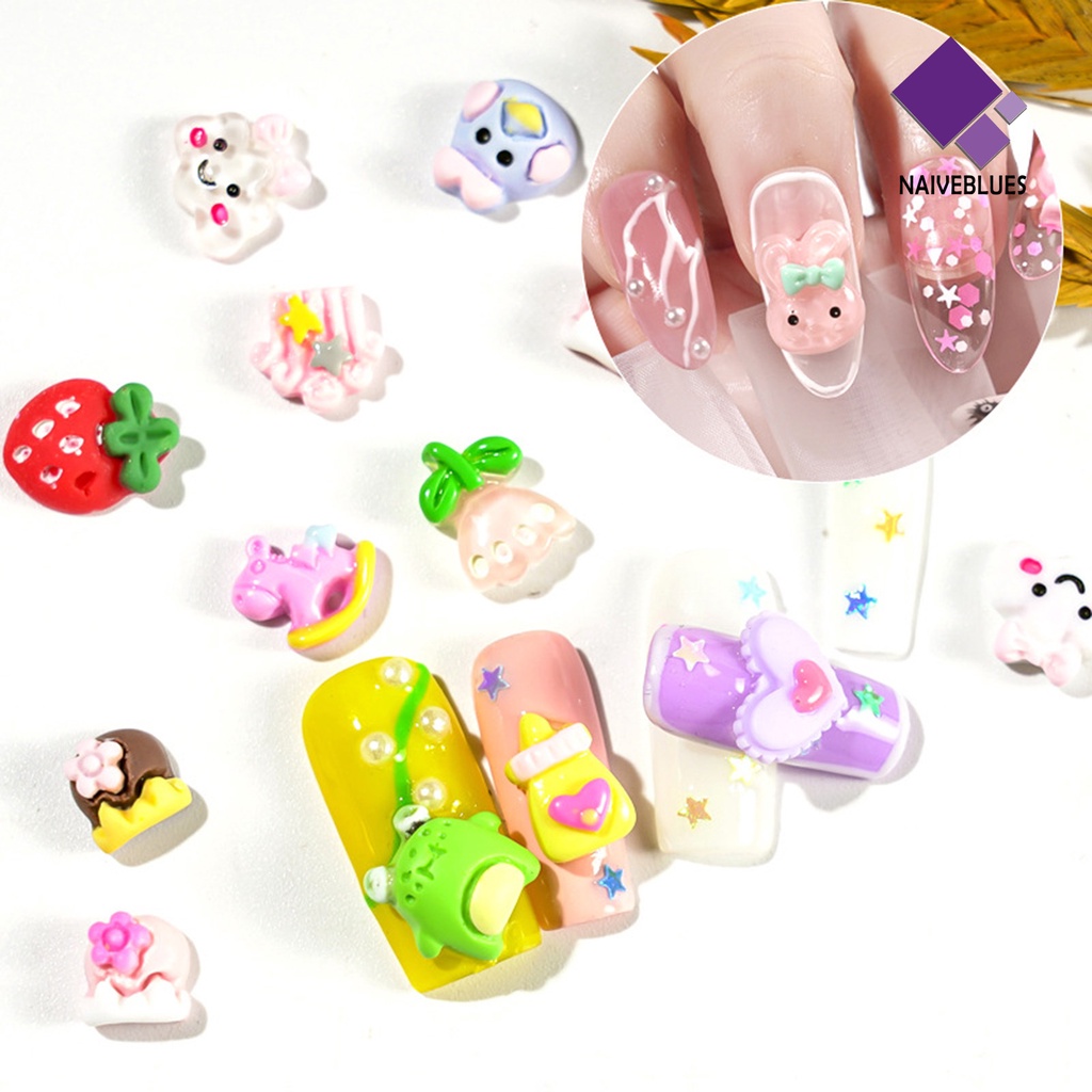 Naiveblue 1 Kotak Hiasan Kuku 3D Motif Kartun Bahan Plastik Untuk Nail Art / Manicure DIY