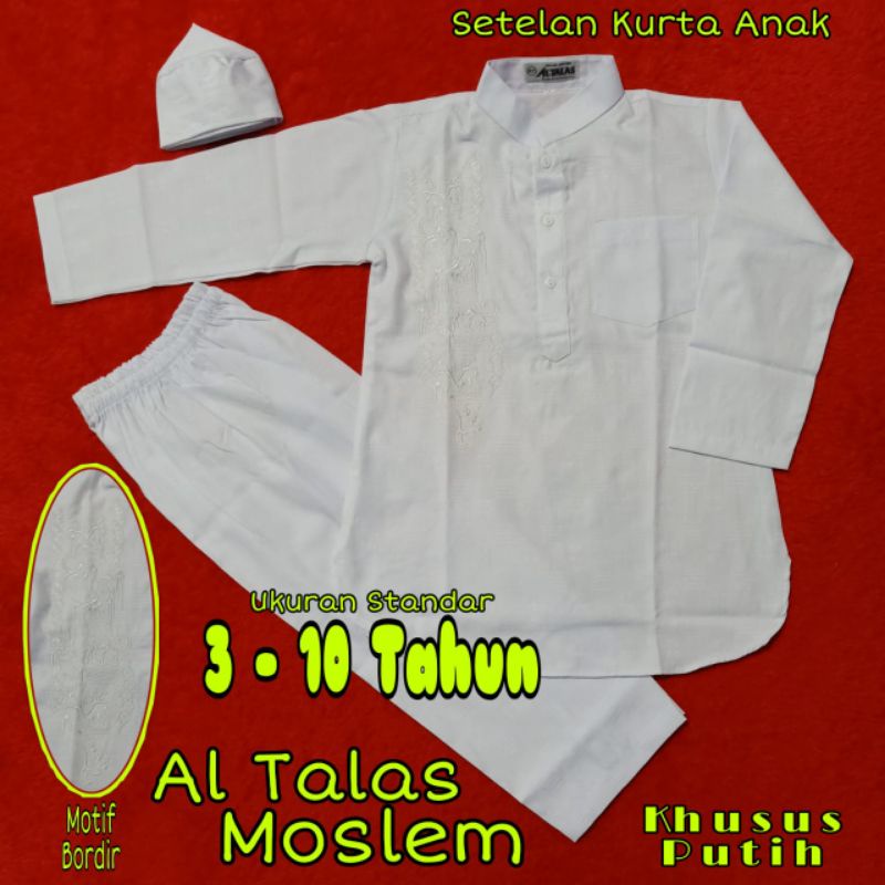 Baju Koko putih anak Kurta anak putih lengan panjang umur 3-10 tahun original