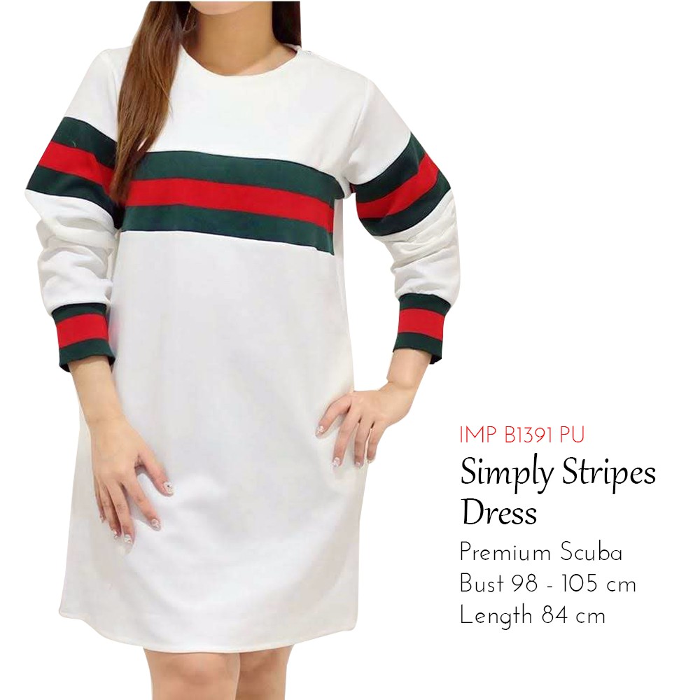 Dress Wanita Dress Scuba Lengan Panjang Casual - Simply Stripes Dress