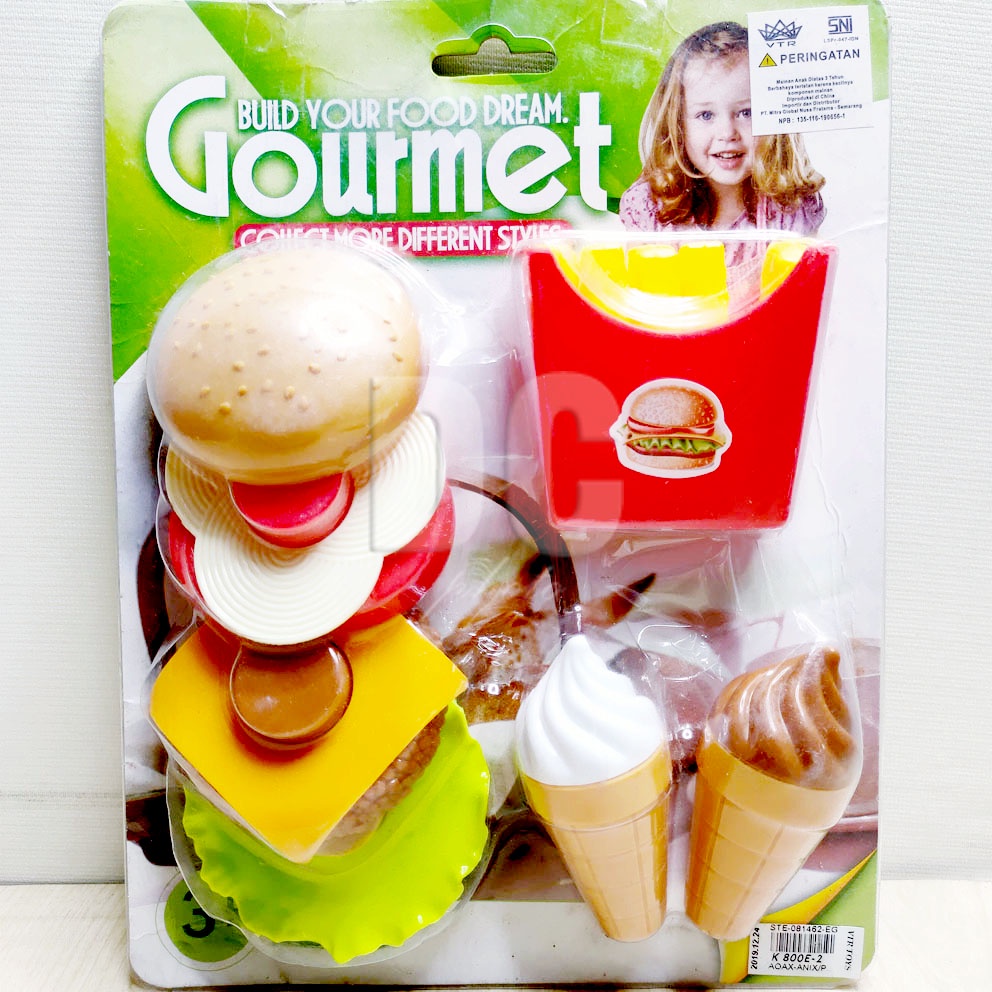 Gourmet Burger 800E-2 Mainan Masak-masakan Ice Cream Kentang Susun Stacking Hamburger