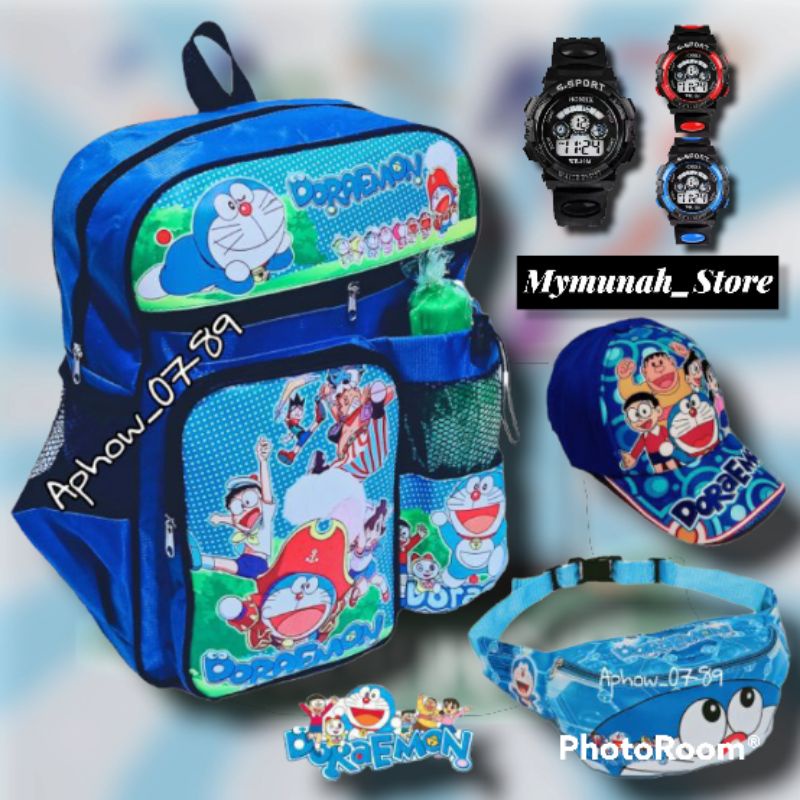 (COD) Tas ransel sekolah motif Doraemon/ gratis botol minuman