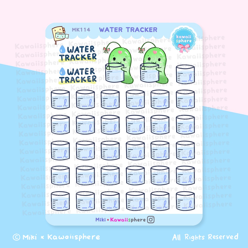 

Water Tracker (for 1 Month) | Planner Sticker MK114 Kawaiisphere | Writable Waterproof