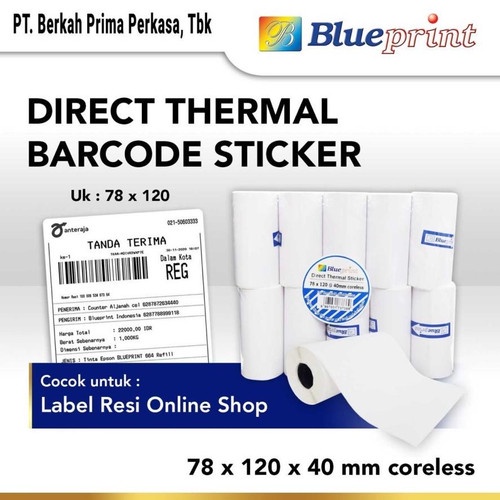 

DIRECT THERMAL STICKER LABEL BLUEPRINT UK. 78 X 120mm CORELESS (10)