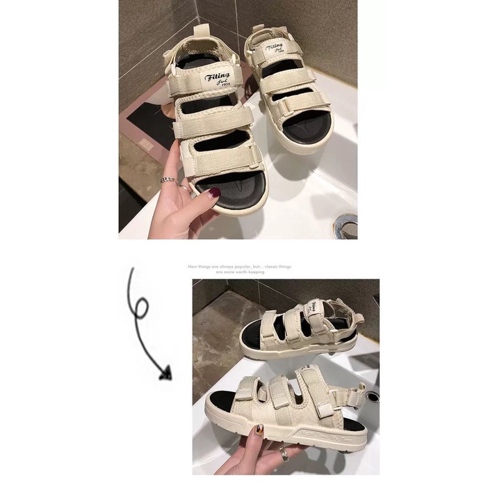 [littlecrab] Sandal Gunung Hitam Putih Cream Sandal Wanita Berkualitas Hak Tinggi Sandal Tali Tiga Selop Kasual Kekinian Triple Strap Korean Style