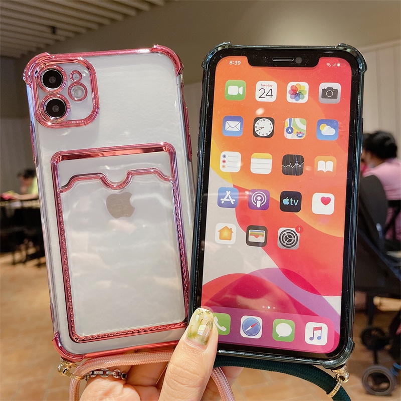 【Lange case iphone】 Electroplating card holder for iphone 12 pro max 11 pro max Xs max XR7/8/se2020 7plus/8plus soft shell protection casing iphone