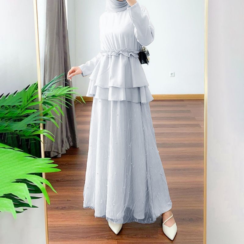 PRODUK TERBARU / GAMIS PESTA BRUKAT / DRESS MUSLIM / DRESS BRUKAT TILE MUTIARA GAMIS WANITA TERBARU FASHION MUSLIM WANITA DRESS GAMIS BRUKAT MAXI KIRANI