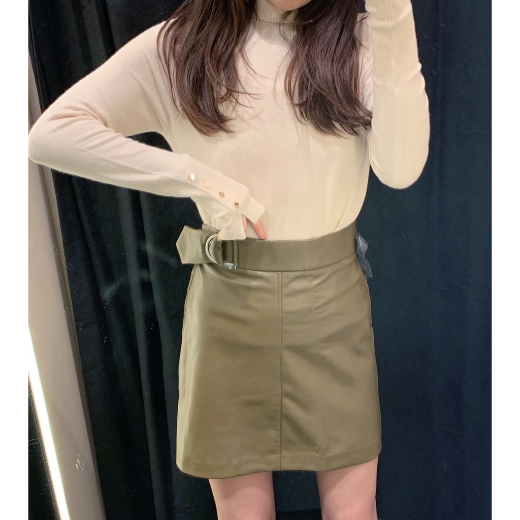 [baju wanita korea]  Rok Mini Skirt Kulit Leather Span Wanita Korea Import Hitam Black Army