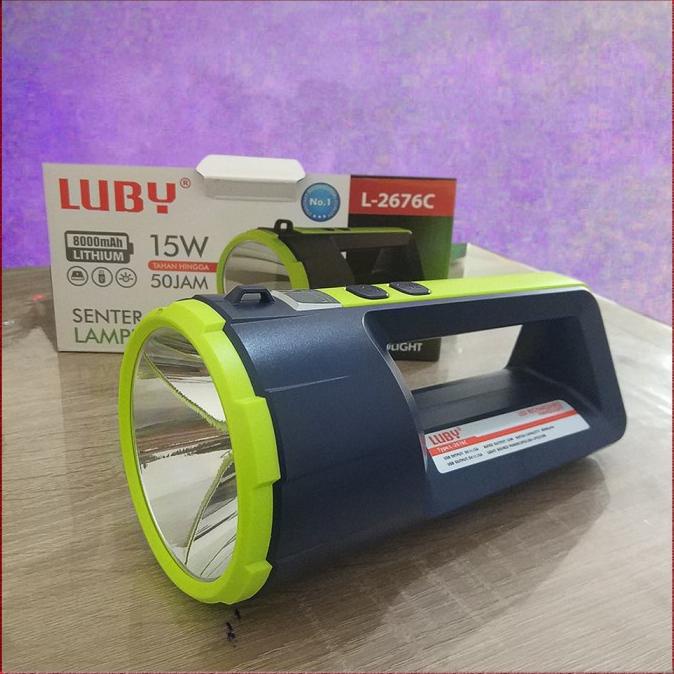 Senter LUBY LED (PROMO) Super Terang 2 in 1 L-2676C LED 15 Watt + 8000 mAh tahan hingga 50 jam + Light LED 25 SMD PUTIH Rechargeable 1000 Meter | FMS