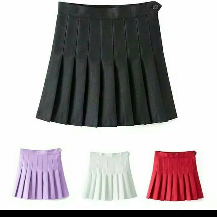 Rok Mini Pendek Model Tennis Lipit warna Polos import - Putih- S