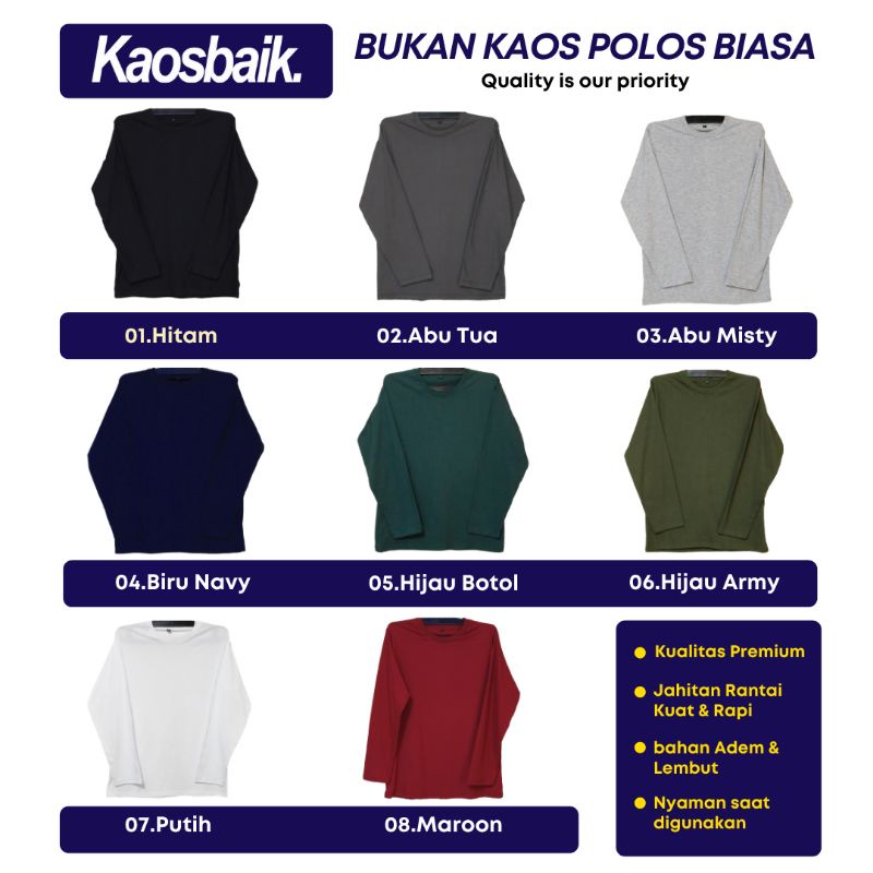 kaos polos cotton combed 30s premium lengan panjang /  kaos polos combed / kaos polos lengan panjang