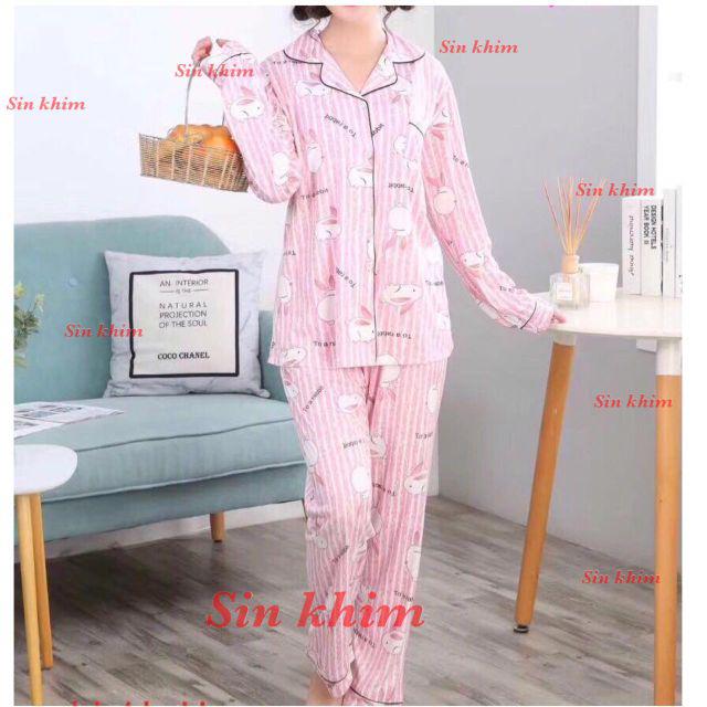 Baju Tidur Wanita / Cewek Piyama Import Bahan Kaos Tebal Aneka Motif All Size L Varian PP-Saluran pink