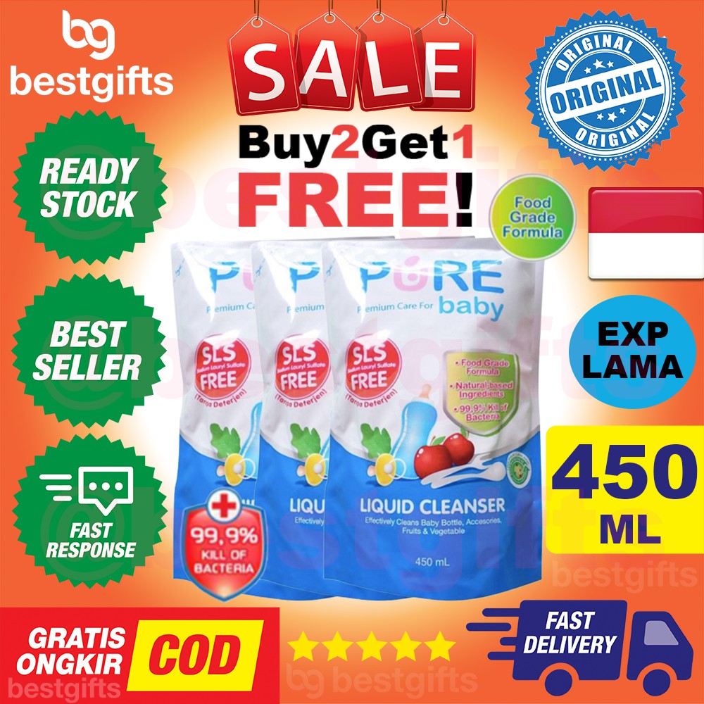 PURE BABY KIDS PUREBABY PUREKIDS LIQUID CLEANSER 450 ML MEMBERSIHKAN MAKAN MINUM SAYURAN BOTOL BAYI