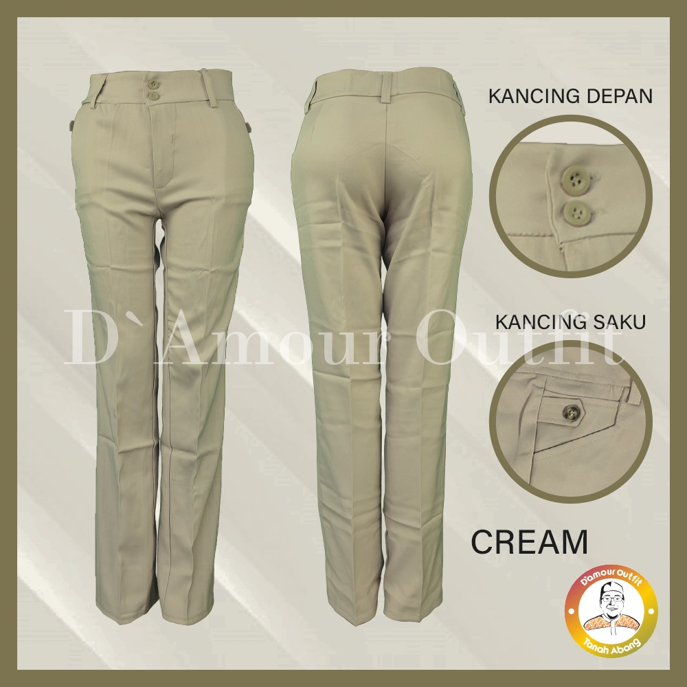 Damour outfit Celana Kerja Panjang Wanita Kantor Kuliah Sekolah Wisuda Formal Sekoder S-5L Hitam Coksu Crem Navy Putih Mocca AbuMuda CoklatTua | Shopee