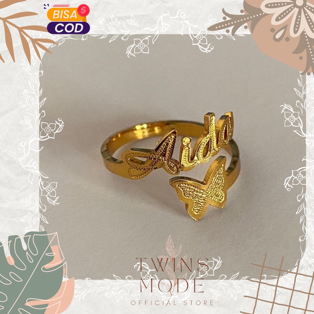 Cincin Request Nama Tersedia 2 Warna Gold Silver Perak Kilau Seperti Emas Asli Anti Karat