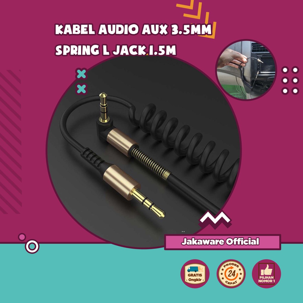 KABEL AUDIO AUX 3.5mm SPRING L JACK 1.5m CABLE KONEKTOR CONNECTOR CONEKTOR PEMUTAR MUSIK SPEAKER SPE