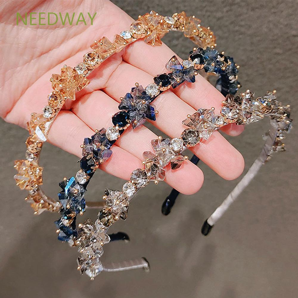 Needway  French Rhinestone Luxury Hair Accessories Crystal Women Elegant Alloy Bride Hair Hoop/Multicolor