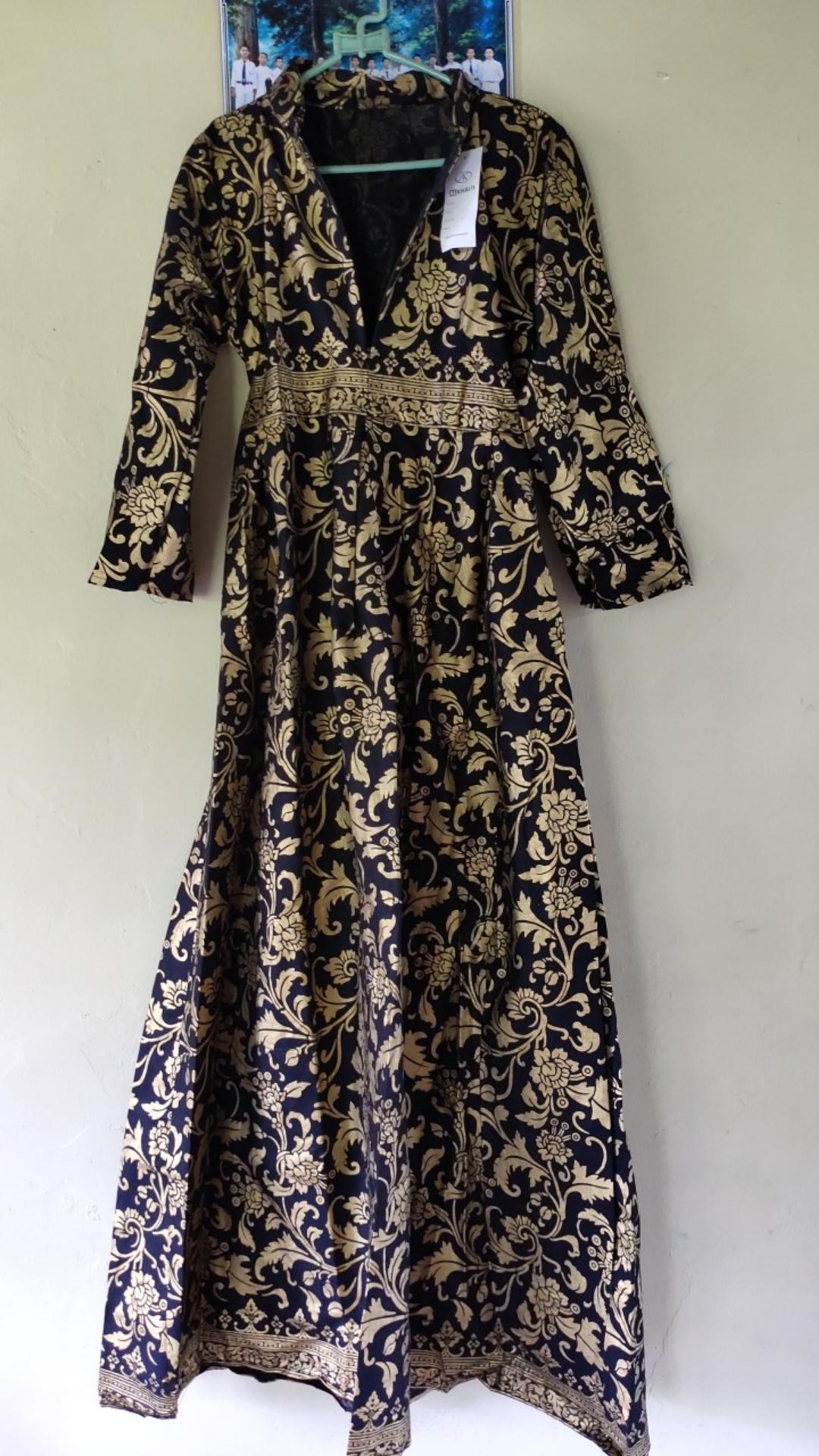 Batik Gamis Murah Hitam Kembang Baju Atasan Wanita Seragam Pekalongan Alkhalis