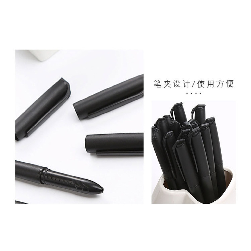 10pcs Pulpen Gel Plastik Warna Hitam Untuk Sekolah / Kantor