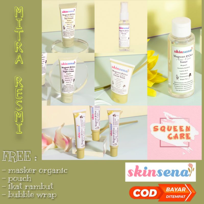 [FREE GIFT] MITRA RESMI SKINSENA MUGWORT & CICA ACNE CARE SERIES (facewash, toner, serum, day cream,