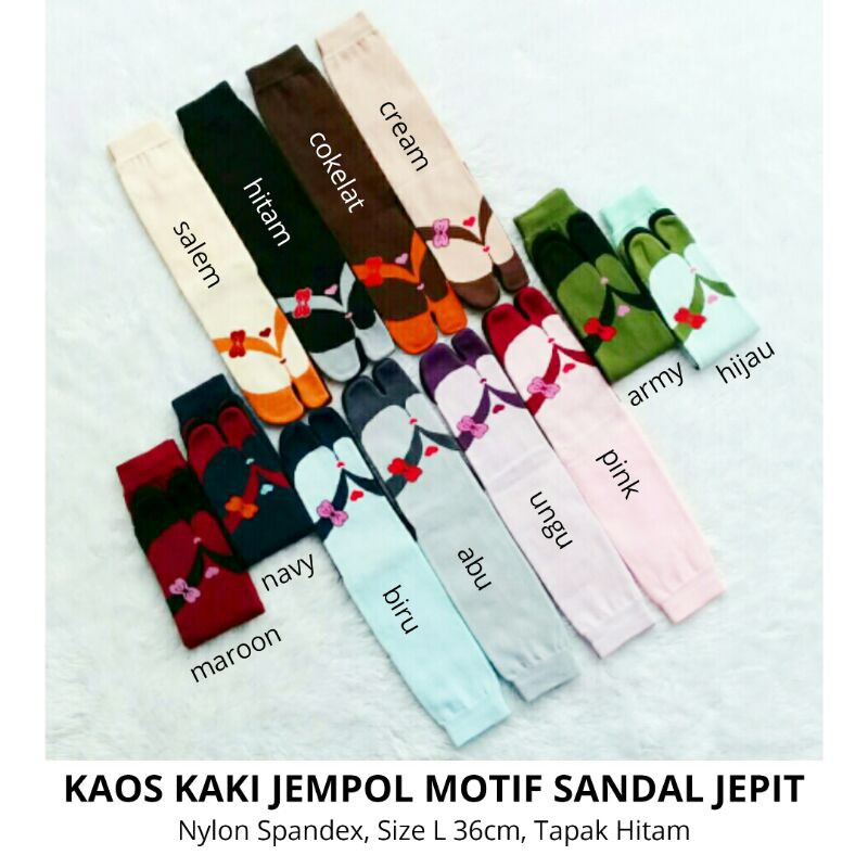 Kaos Kaki Jempol Wanita Muslimah Motif Sandal Jepit (Nylon Spandex Size L Tapak Hitam Panjang Murah)