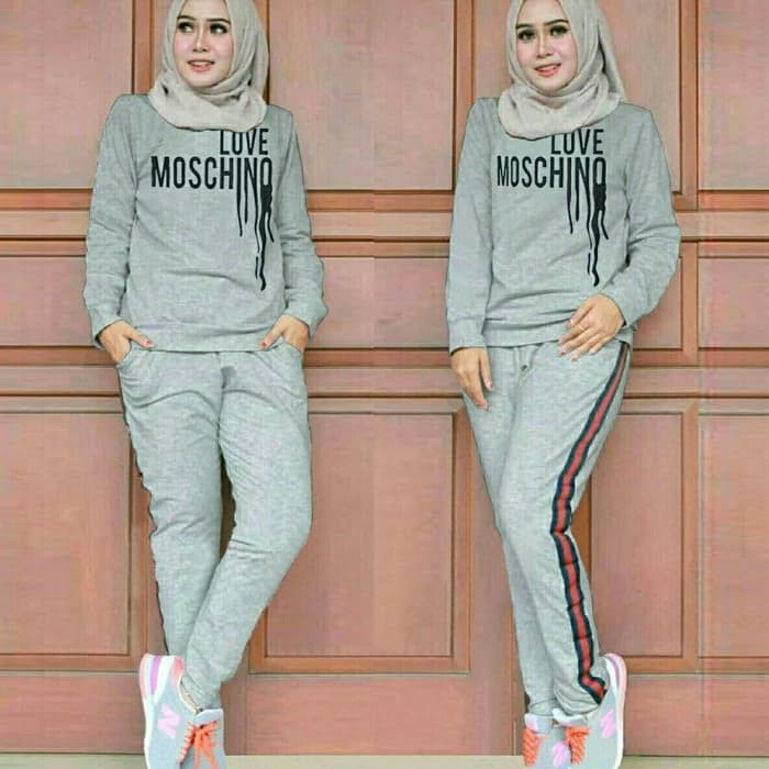 Termurah Setelan Wanita Kekinian Abg Import Korea Murah Setel 4411SW Setelan Training Moschino Abu