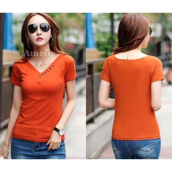 Baju Atasan Blouse Wanita Korea Import AB833088 Hitam Putih Orange