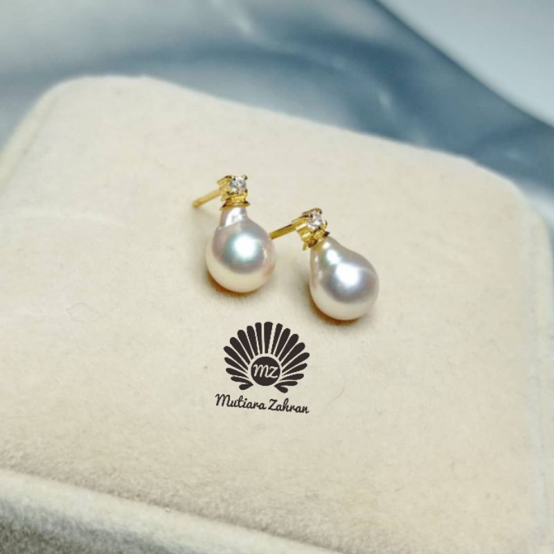 Giwang Mutiara Laut Akoya  White Pink Free Sertifikat