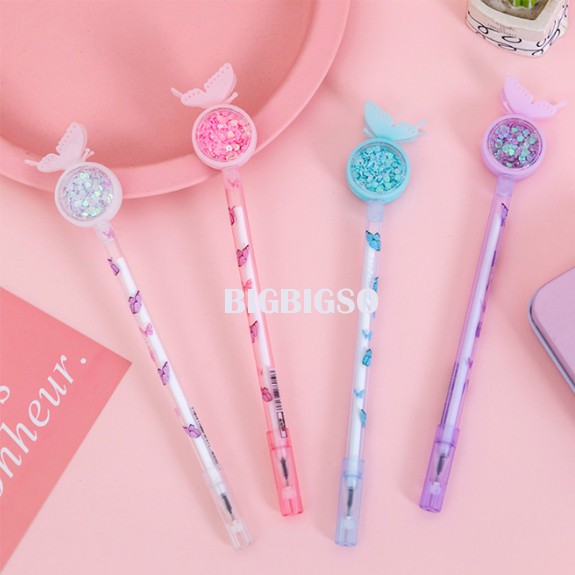 

1 PCS Pulpen Gel 0.5mm Bentuk Kupu Kupu untuk Alat Tulis Sekolah / Kantor Pulpen Gliter