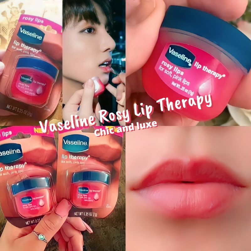 [100% Asli] Cream Pelembab Bibir Vaseline_Rosy Lip Therapy -Cream Pelembab Merawat Bibir Kering dan Pecah- Glosy